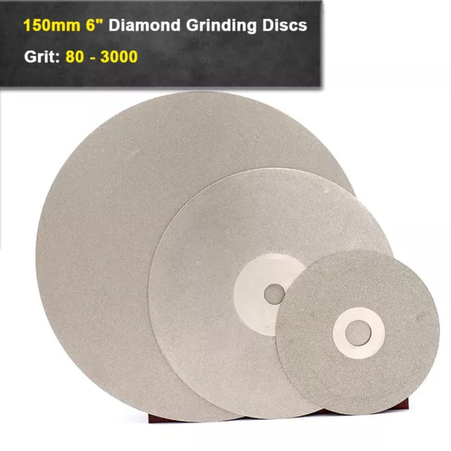 150mm 6" Diamond Coated Grinding Flat Lap Disc Wheel 80-3000Grit for Stone Glass