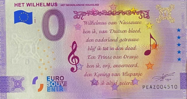 Geldschein 0 Euro Het Wilhelmus Anniversary Country Niedrig 2020 N #Verschiedene