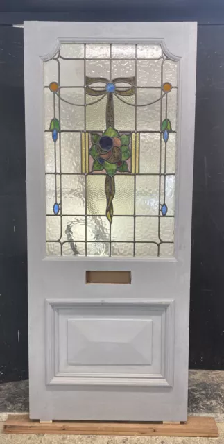 Late Victorian Front Door Period Stained Glass Old Reclaimed Antique Wood Lead