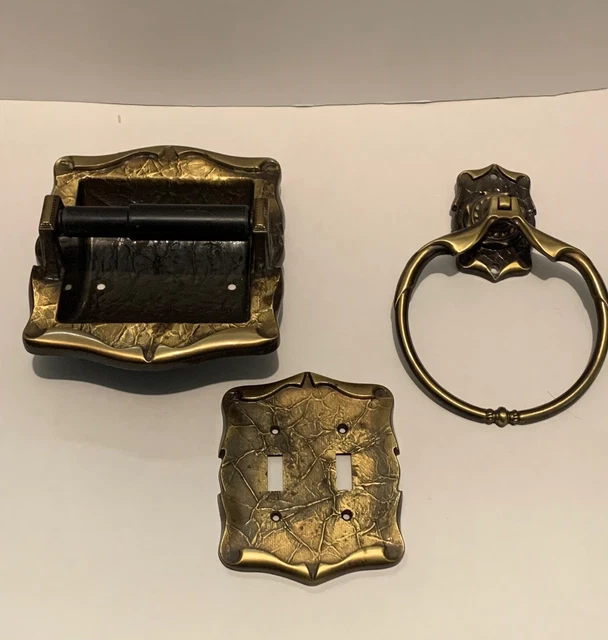 Vintage Amerock Carriage House Bathroom Set Towel Ring Toilet Paper Light Plate