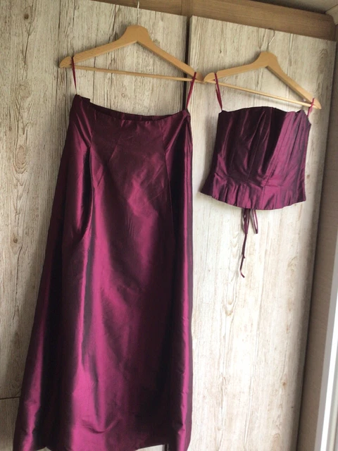 Gonna lunga e corsetto vintage MONSOON Plum TAFFETA TAGLIA 10/12