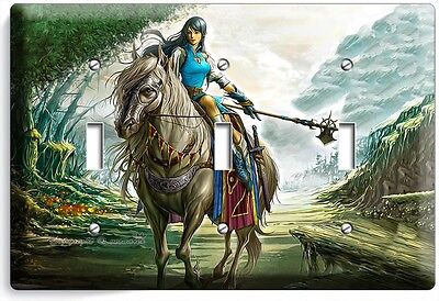 Warrior Girl On A Wild Horse Triple Light Switch Wall Plate Teen Bedroom Tv Room