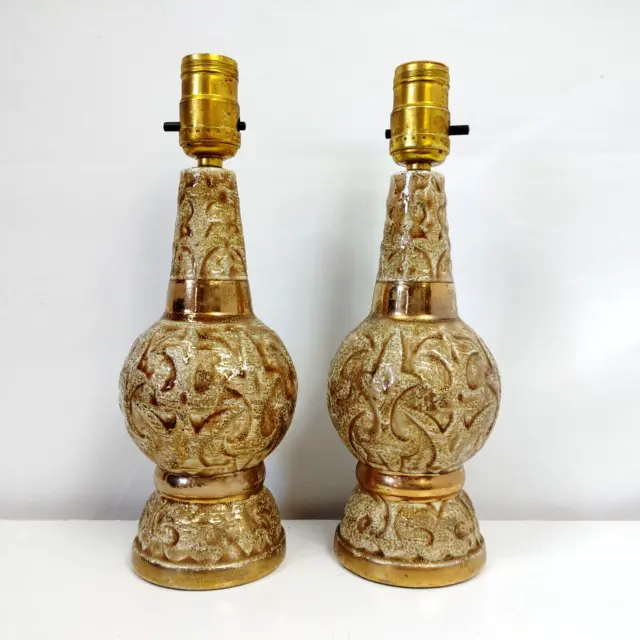 NICE PAIR ~ Vintage Small 11" Mid Century Modern MCM Ceramic Side Table Lamps