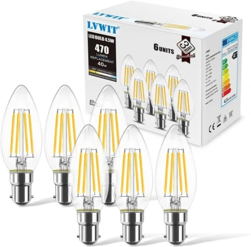 LVWIT B15 LED Filament Candle Bulb,4W C35 Small Bayonet Bulb 40W...