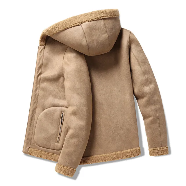 Men's Winter Thicken Fleece Lined Hooded Coat Fashion Casual Outdoor Jacket