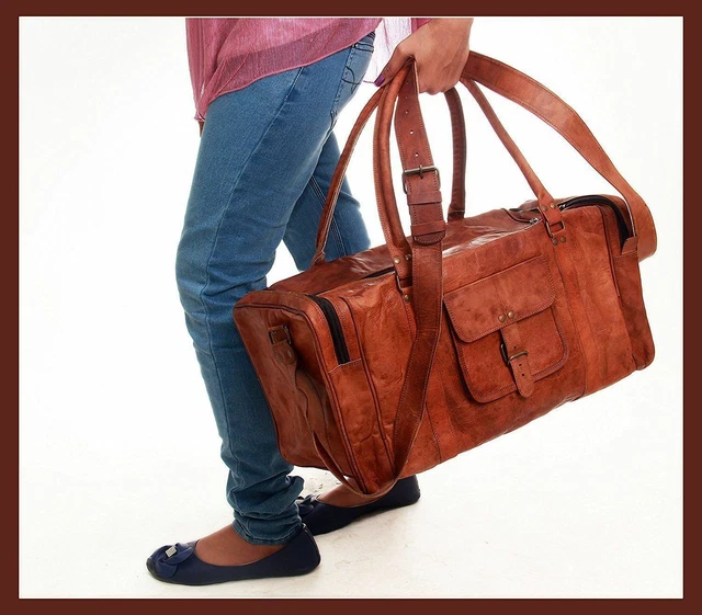23" Leather Duffle Bag Weekend Overnight Travel Luggage Handbags Holdall Duffel