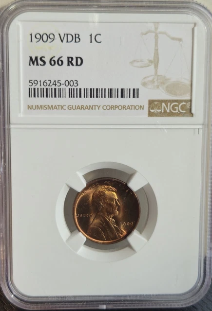 1909 1c VDB MS66 RD VERY RARE - Lincoln Cent Wheat Penny- NGC Graded Unc