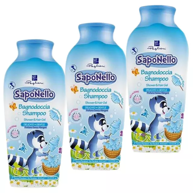 PAGLIERI Saponello Duschgel & Shampoo Kids Zuckerwatte 3x 400 ml