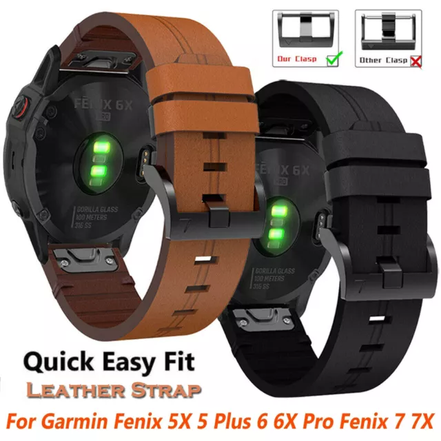 Quick Genuine Leather Band Strap For Garmin Fenix 7 7X 6 6X 7S 6S Pro 5 5X Plus