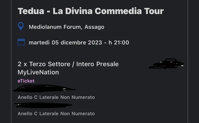 2  Biglietti Tedua Forum Assago 5 DICEMBRE