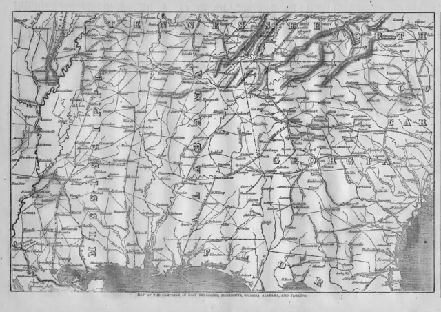 Civil War 1864 Campaign Map Florida Georgia Alabama Mississippi Civil War