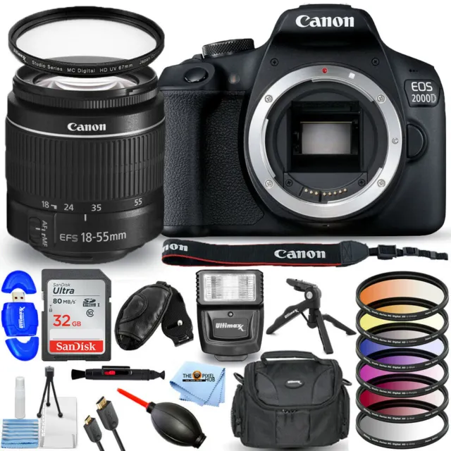 Canon EOS 2000D / Rebel T7 with 18-55mm III Lens + 32GB + Filter Kit Bundle