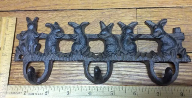 Bunny Rabbit Wall Hooks Key Rack Garden cat dog leash hook keys Cast Iron