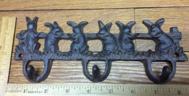 Bunny Rabbit Wall Hooks Key Rack Garden cat dog leash hook keys Cast Iron
