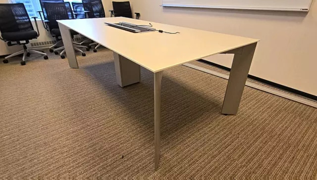 8' x 3½' White Laminate Conference Office Executive Table W/ Central Power Bank