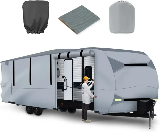 BougeRV Waterproof Camper Cover for 27'-29' RV, Camper, Gray (with Jack Cover &