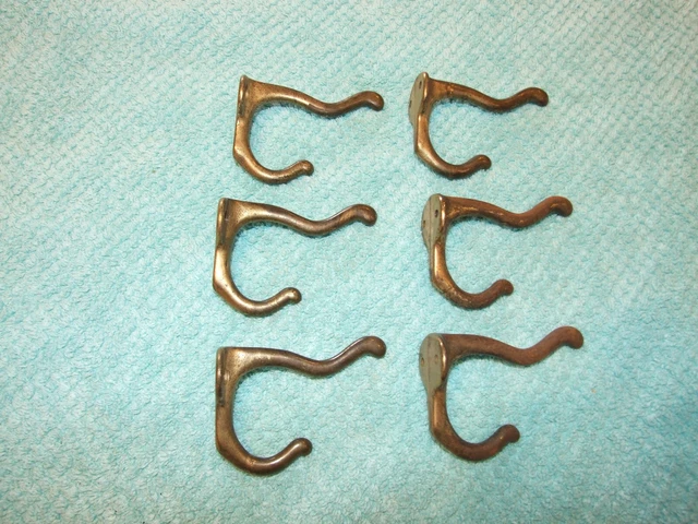 Six (6) Brass Double Coat Hooks - Vintage!!!!