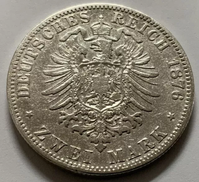 1876-A German State Prussia 2 Mark Silver
