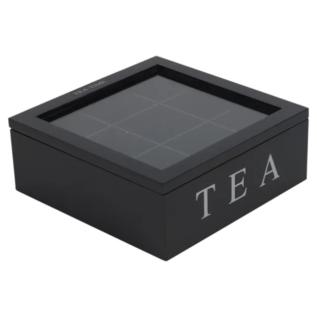 Tea Box 9 Section Wooden MDF Clear Lid Compartments Container Bag Caddy Chest 2