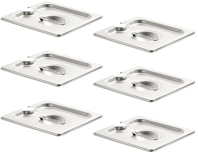 CURTA 6-Pack 1/6 Size Slotted Steam Table Pan Cover, Lid with Handle, NSF, Hotel