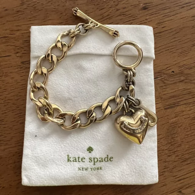 Juicy Couture Gold Chain Link Heart Toggle Bracelet J Charm 7.5” Jewelry EUC