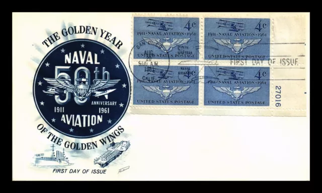 Dr Jim Stamps Us Cover Naval Aviation 50Th Anniversary Fdc Plate Block Fleetwood