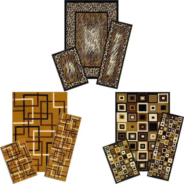 MODERN geometric ACCENT mat RUNNER area RUG 3 piece SET leopard PRINT carpet