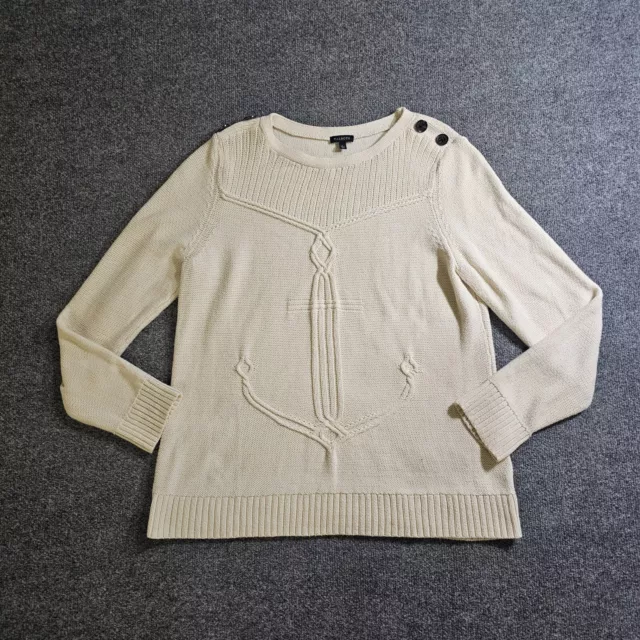 Talbots Sweater Womens Large Beige Fishermans Nautical Long Sleeve Anchor Casual