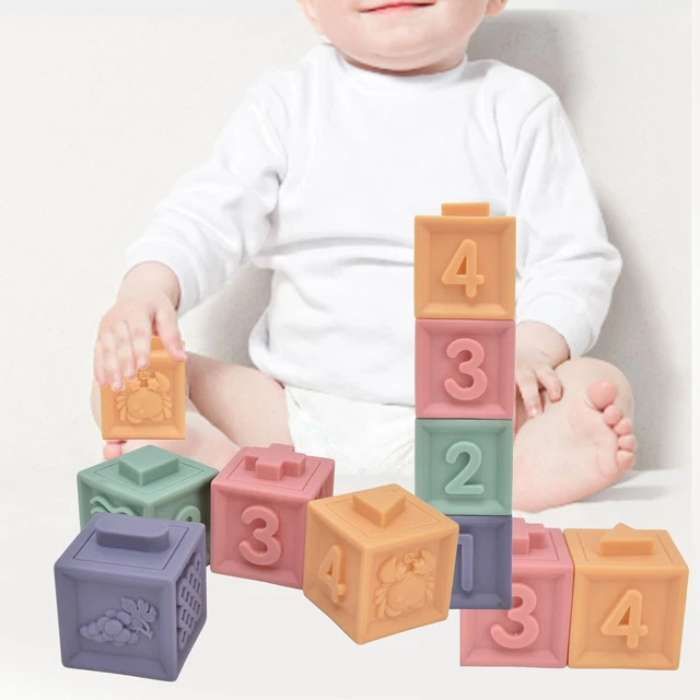 4 Stackable PVC Pressable Soft Blocks. Promote The Child's Development For Daily