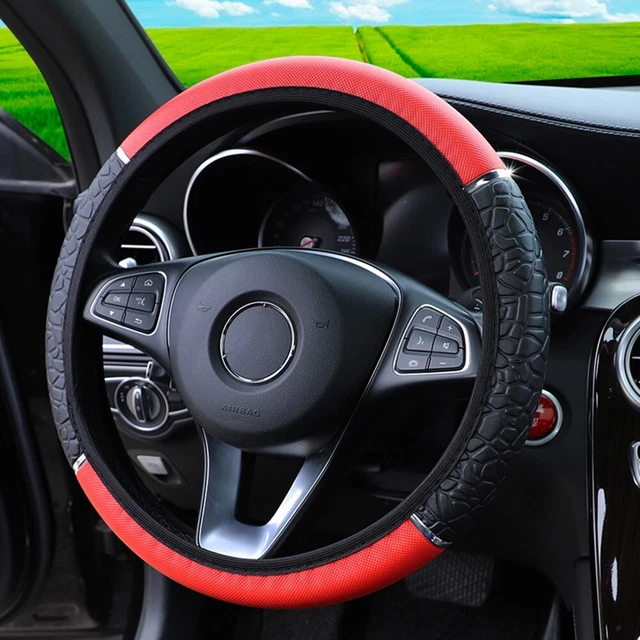 Coprivolante auto SUV nuovo design in pelle rossa con motivo pietra