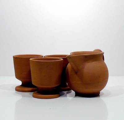 Set Brocca e Bicchieri Brocca Acqua Set Sei Bicchieri in Terracotta Set Bicchieri Acqua e Vino Bicchieri Colorati Brocca Vino con Brocca Ursulo e Brocca Bombata Screziati Celeste 