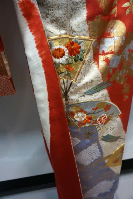 Japanese kimono SILK"FURISODE" long sleeves, Embroidery, Shibori, L64"..2726 9