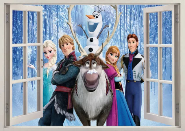 Disney Frozen Elsa Anna Olaf 3D Effect Window Wall View Sticker Poster Vinyl 28