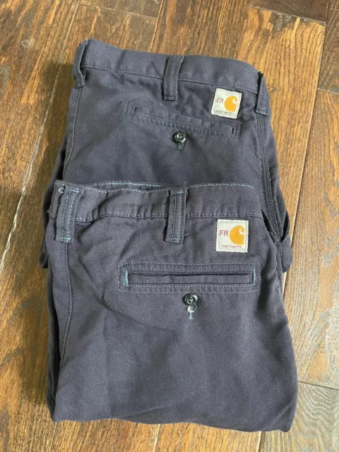 lot of 2 Carhartt FR Cargo Pants Mens 34 X 30 Flame Resistant Navy Blue lyocell