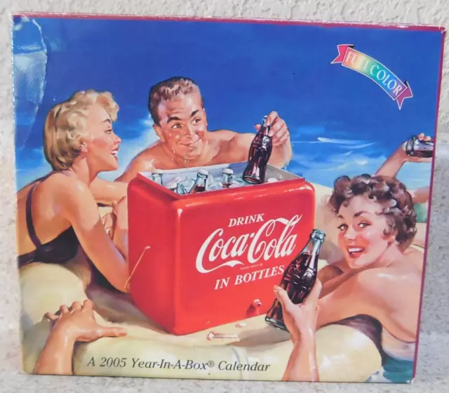 Collectible Coca-Cola 2005 Year In a Box Desk Calendar Classic Beach Art