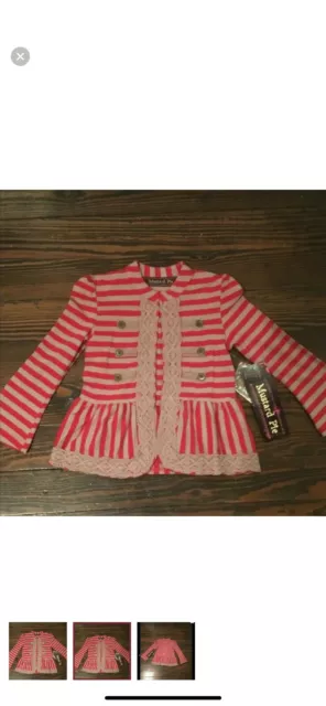 Mustard Pie NWT Girl’s Red & Taupe Striped Jacket 3T 3