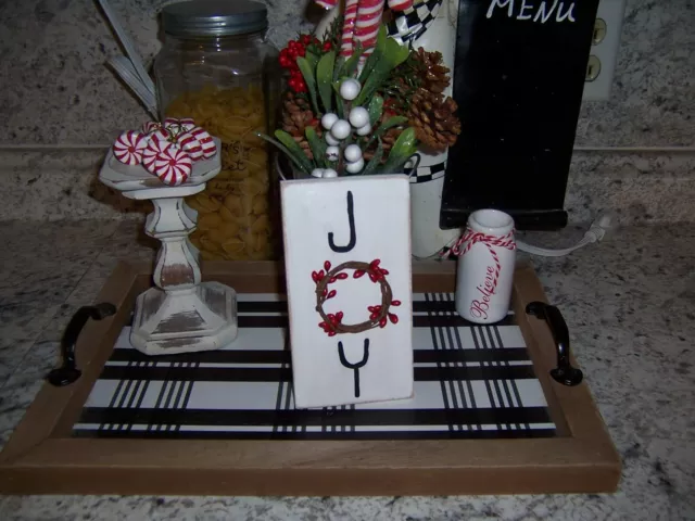 Joy wreath Christmas  sign Farmhouse kitchen tray decor Holiday Rustic