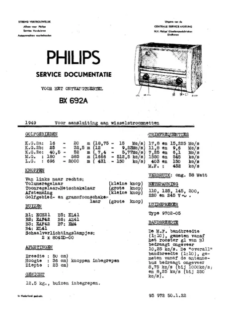 Service Manual-Anleitung für Philips BX 692 A
