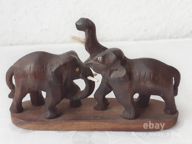 Wooden antique Vintage Hand Carved Elephants, carving, elephant, animal