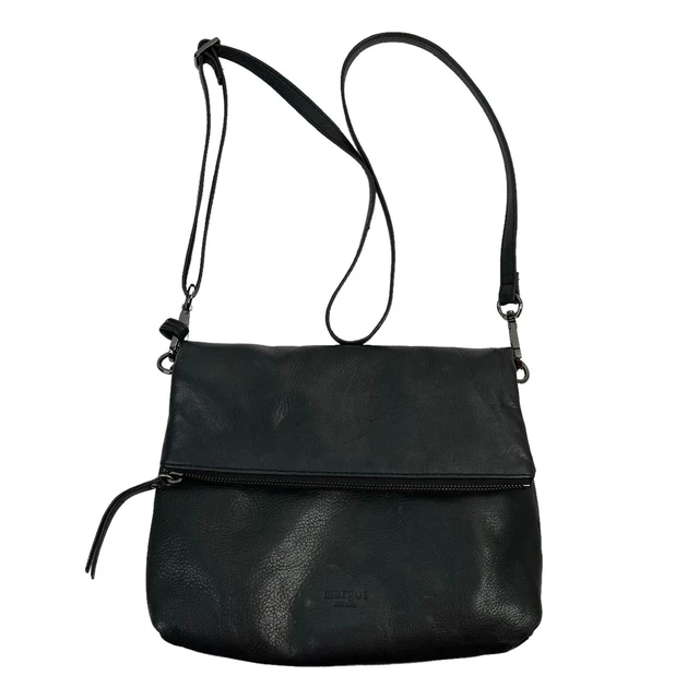 Margot NY Black Pebbled Leather Fold Over Convertible Crossbody Bag Clutch Purse