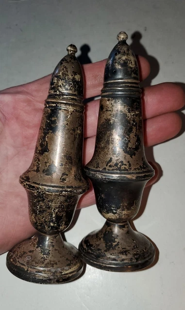 vintage crown Sterling silver & Class salt pepper shakers 5 1/4"