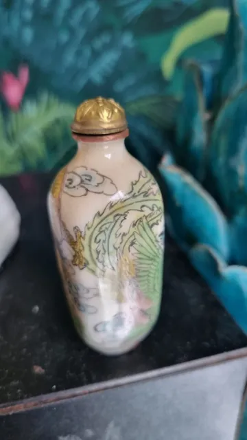 Old Signed Chinese Snuff Perfume Double Sided Bottle Hand Painted Milk Glass 3