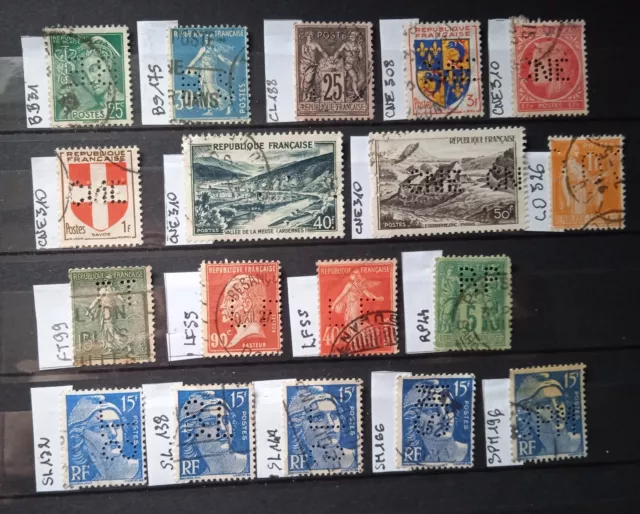 Lot France 18 Timbres Perforés/Perfins oblitérés