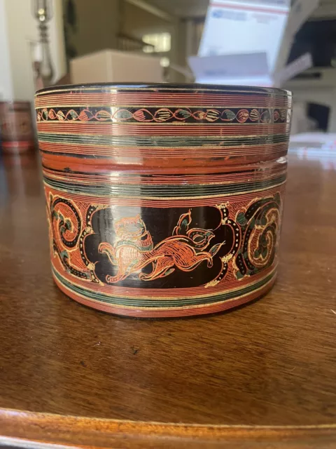 Vintage Betel Asian Burmese Myanmar Tea Nut Box Burma Lacquer Monk Bowl 4 3/4"D 3
