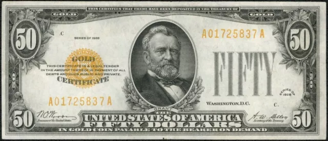 1928 $50 Fifty Dollar Gold Certificate Note Fr#2404