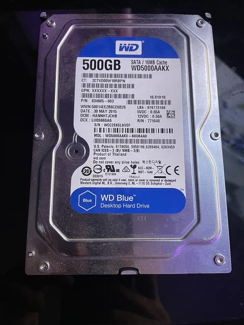 Disque Dur Interne WD Blue 500Go – Modèle WD5000AAKX, 3,5 Pouces, Occasion En état Opérationnel