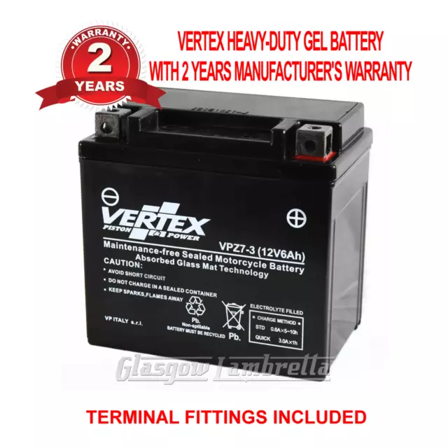 VERTEX VPZ7-3 HEAVY DUTY GEL 12v BATTERY Replaces YTZ-7S YT6-B3 LTZ-7S