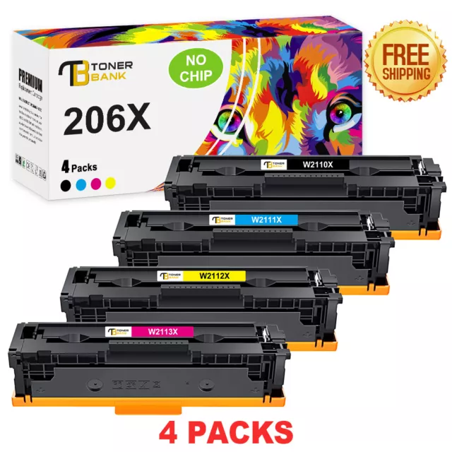 4PK Toner Compatible With HP 206X W2110X Color Laserjet Pro MFP M283cdw No Chip