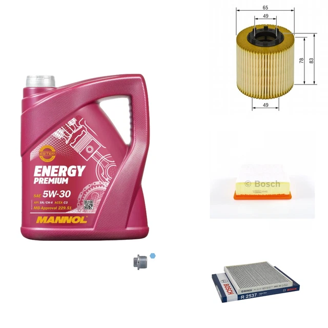 Bosch Pacchetto di Ispezione 5 L mannol Energy Premium 5W-30 per di Fiat Grande