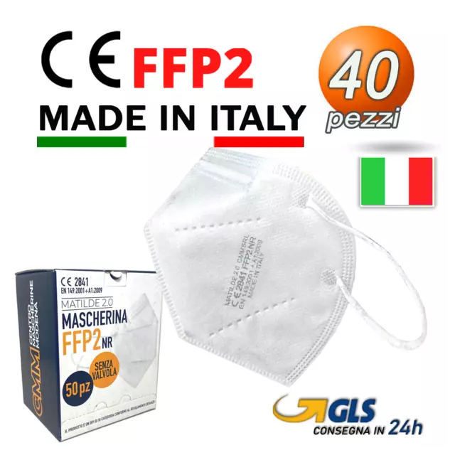 40 Mascherine FFP2 BIANCHE MADE IN ITALY CE 2841 - CMM MATILDE 2.0 🟩⬜️🟥